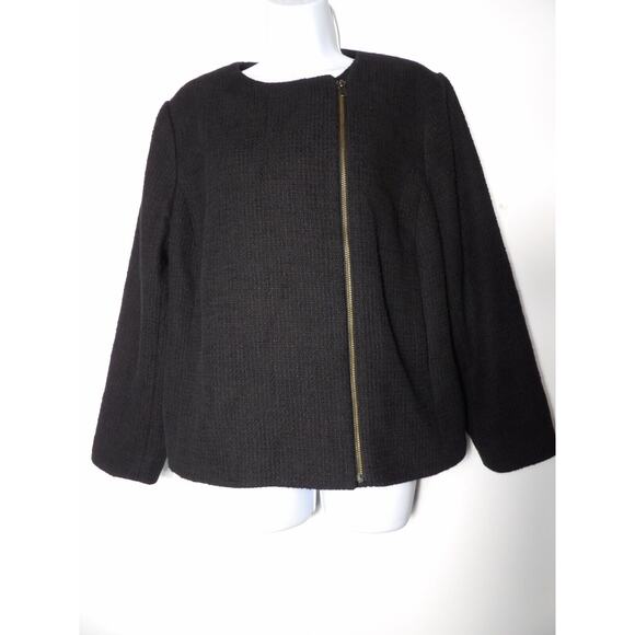 Talbots 16WP Blazer Tweed Black Weave Cotton Cardigan Full Zip Office Career Lin - Picture 11 of 13